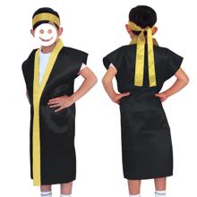 サテンロングハッピ　黒　襟金　J（ハチマキ付）