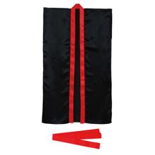 ソフトサテン　ロングハッピ　黒　襟赤　S（ハチマキ付）