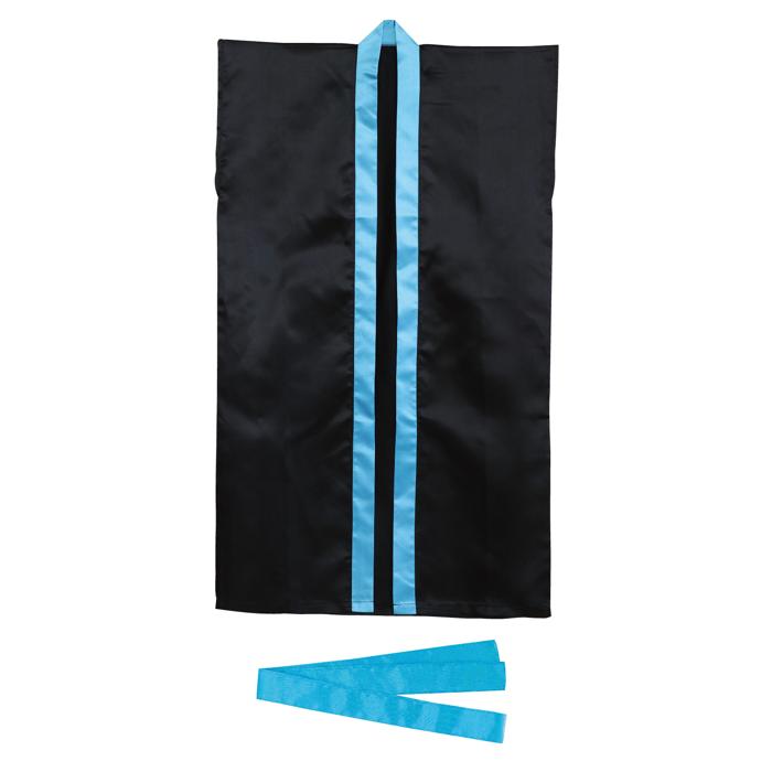 ソフトサテン　ロングハッピ　黒　襟青　S（ハチマキ付）0