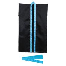 ソフトサテン　ロングハッピ　黒　襟青　S（ハチマキ付）