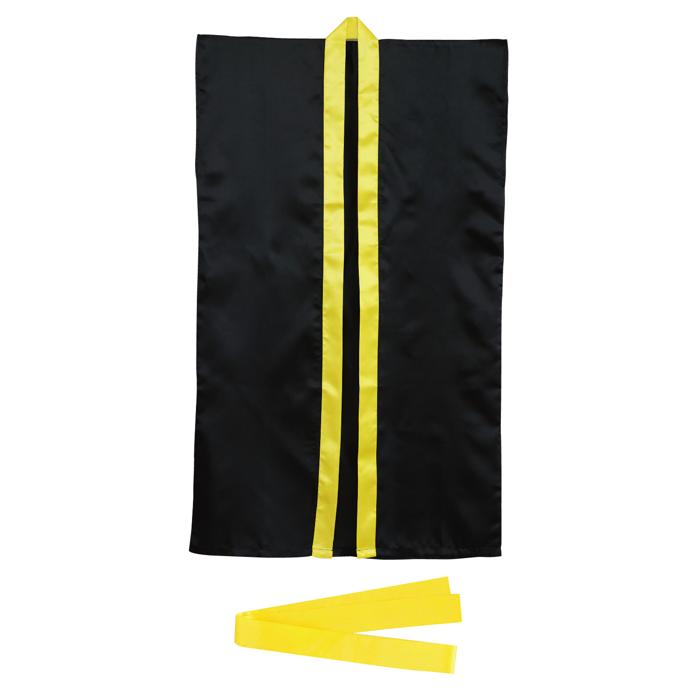 ソフトサテン　ロングハッピ　黒　襟黄　S（ハチマキ付）0