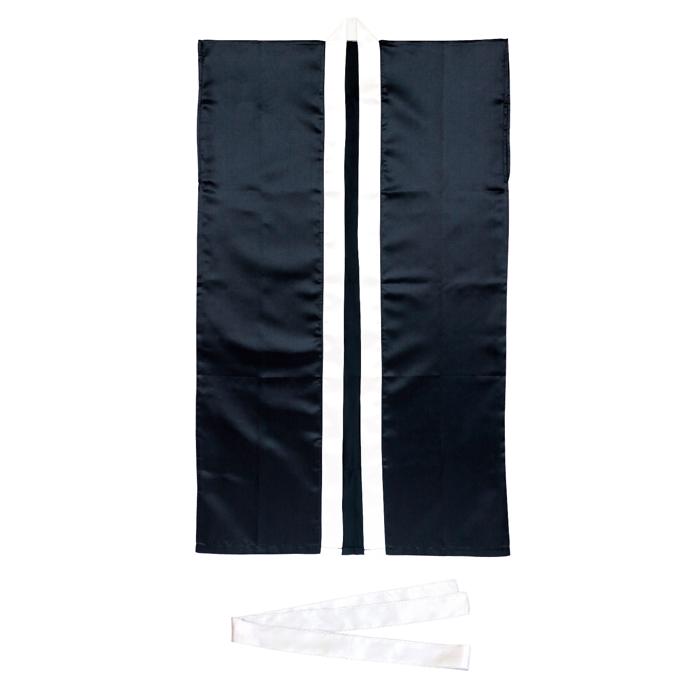 ソフトサテン　ロングハッピ　黒　襟銀　S（ハチマキ付）0