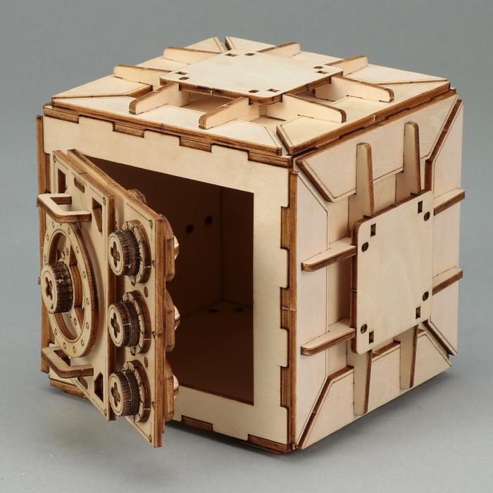 木製ダイヤル式金庫型貯金箱クラフトキット8