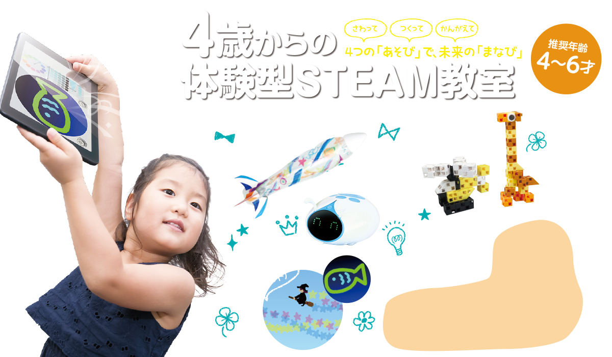 ４つの「あそび」で、未来の「まなび」
																						 ４歳からの体験型STEAM教室